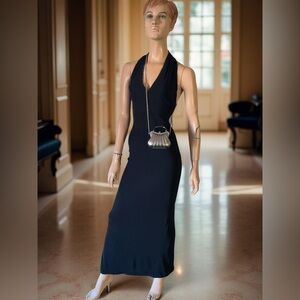 Vintage Jessica McClintock tight fitting Black Maxi Halter dress Sz 4